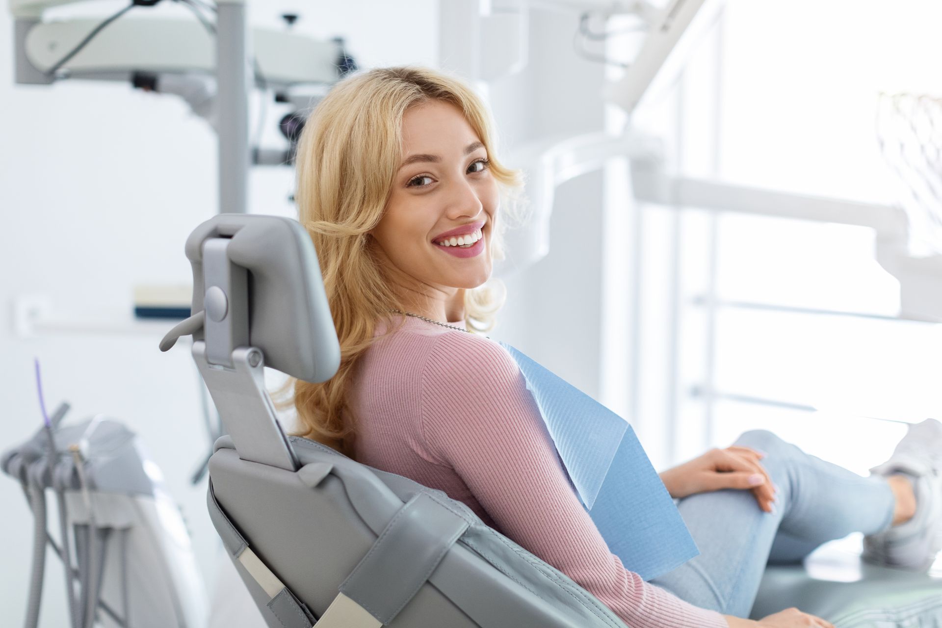 Woman smiling in dental chair