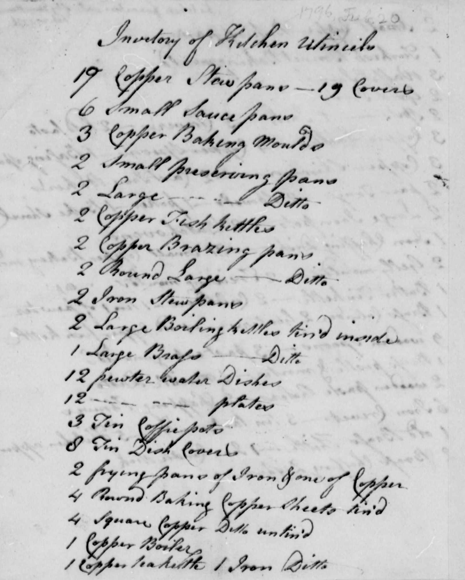 Above, a handwritten kitchen list from Monticello, Thomas Jefferson’s residence in Virginia, where James Hemings was the chef.