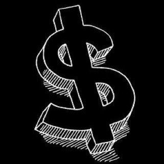 a chalk drawing of a dollar sign on a black background .