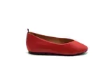 a pair of red ballet flats on a white background .