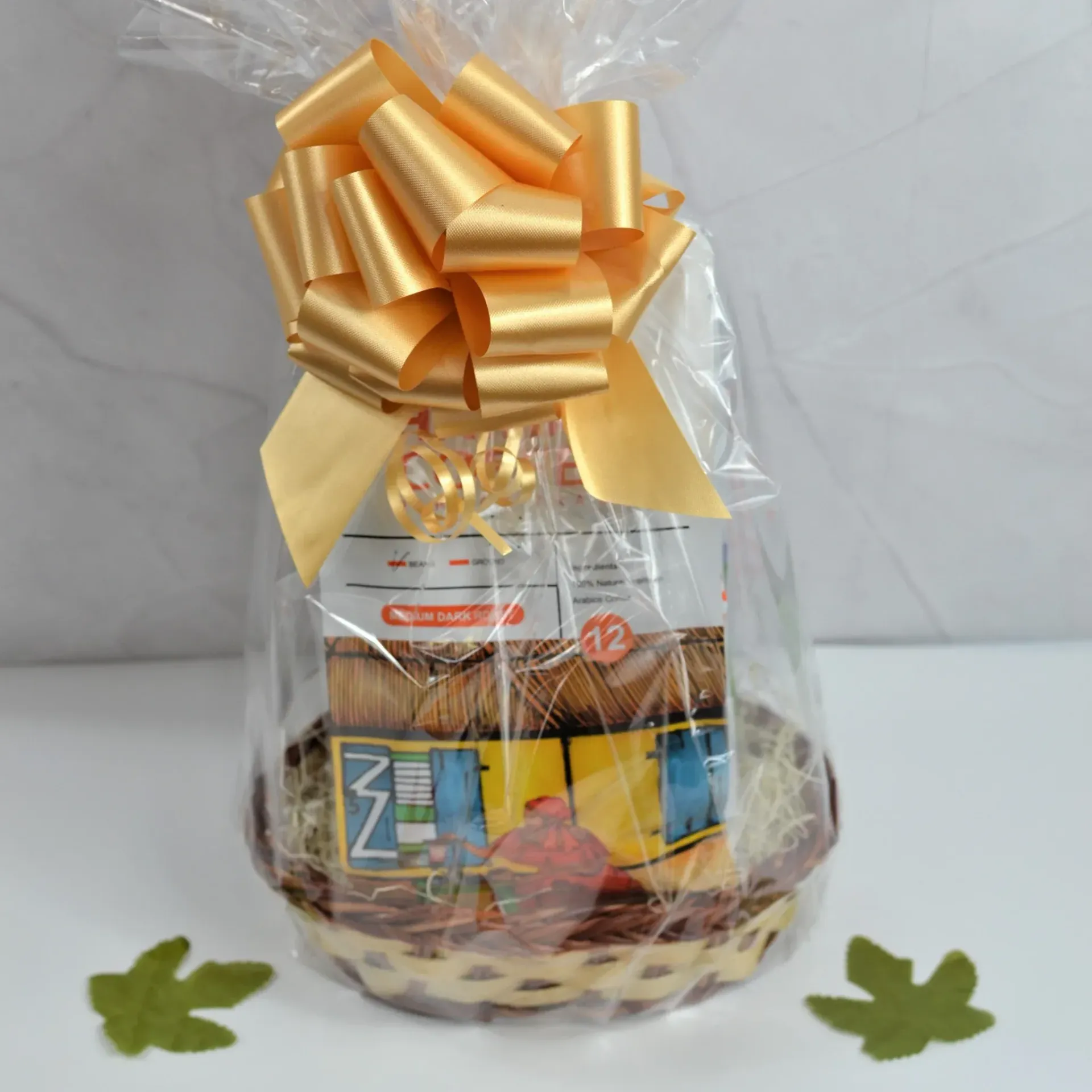 a gift basket with a yellow bow and the number 12 on it