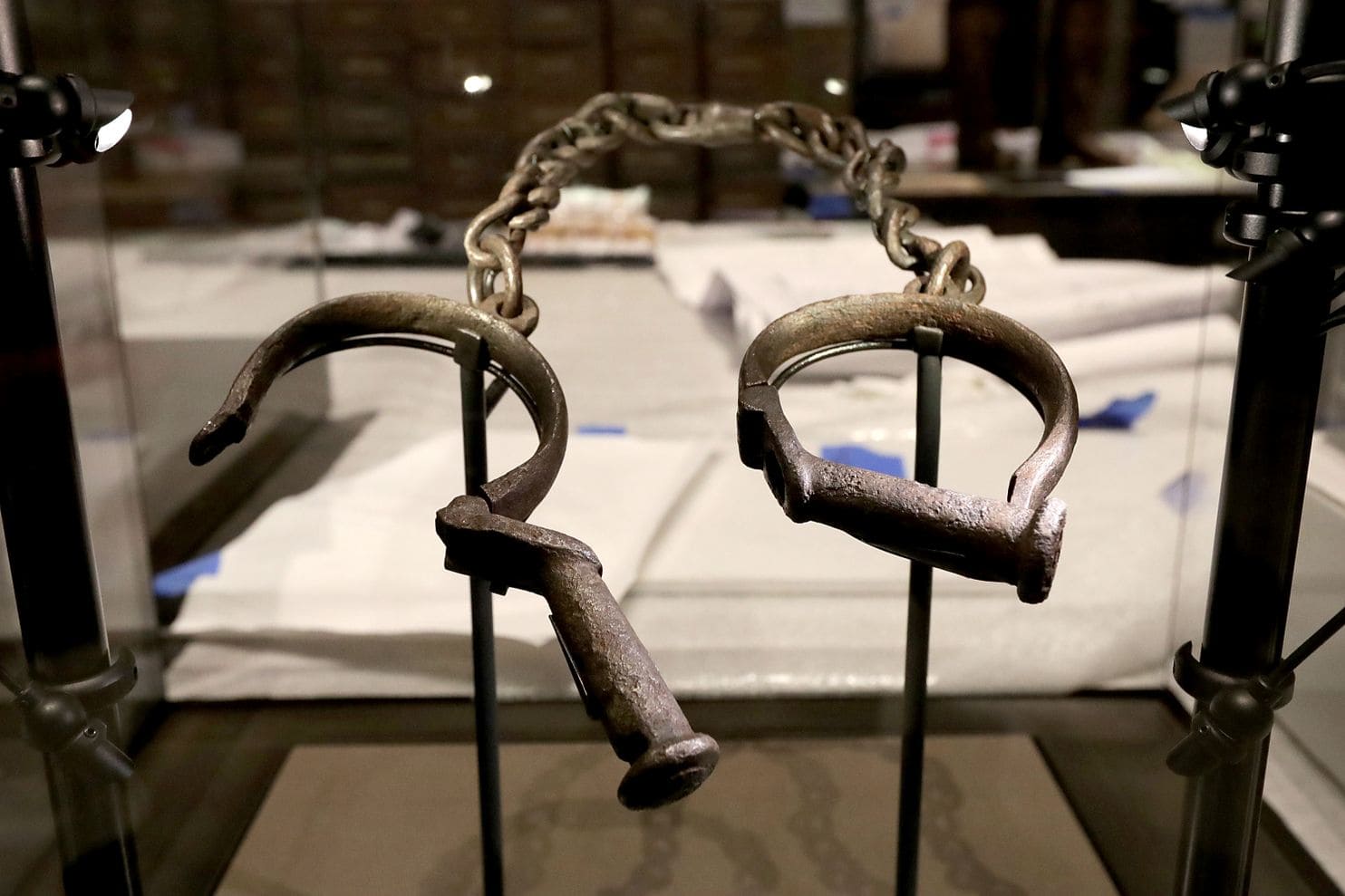 Shackles on display at the Smithsonian’s National Museum of African American History and Culture.