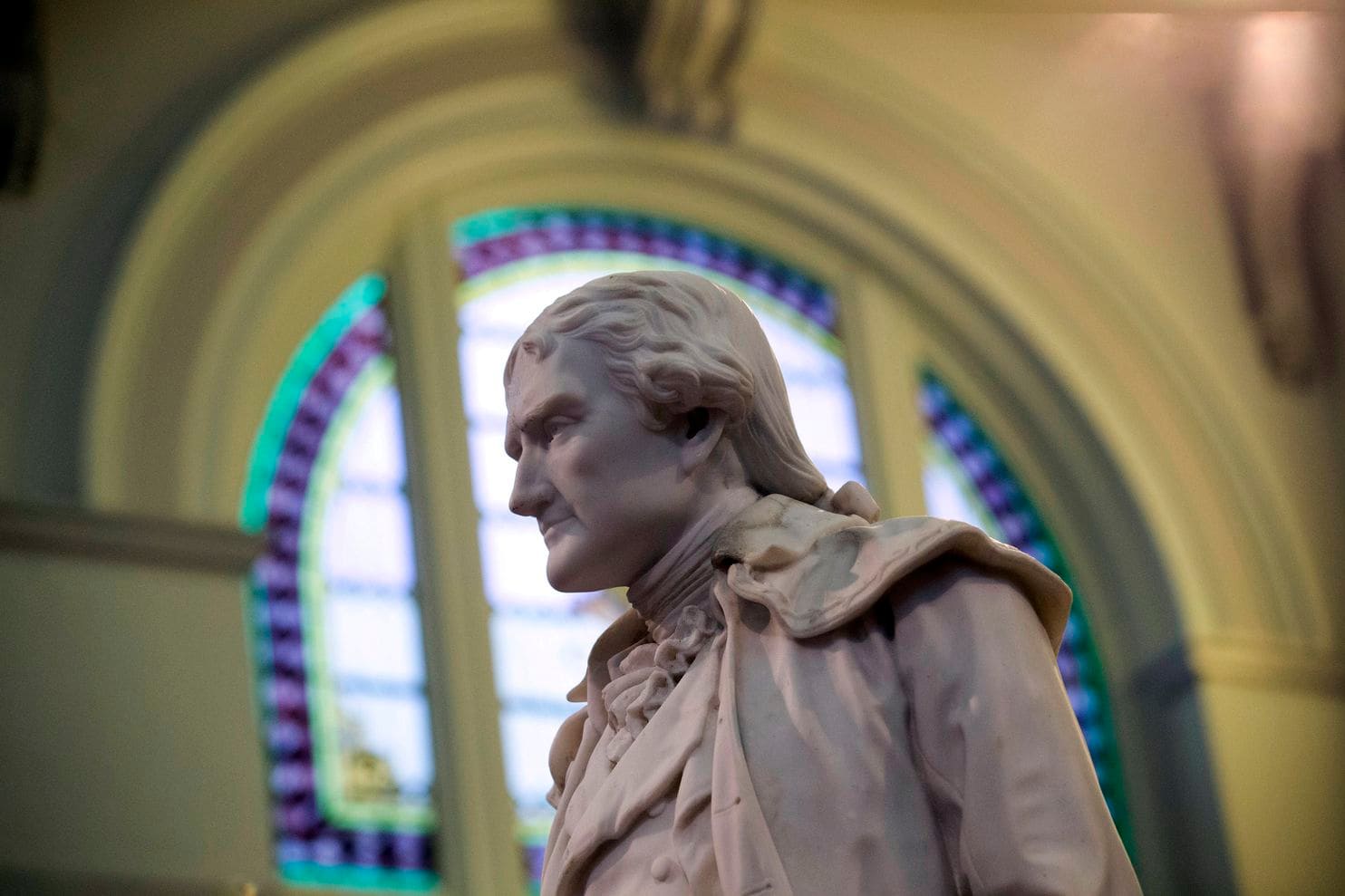A statue of Thomas Jefferson in the main lobby of the Jefferson Hotel in Richmond.