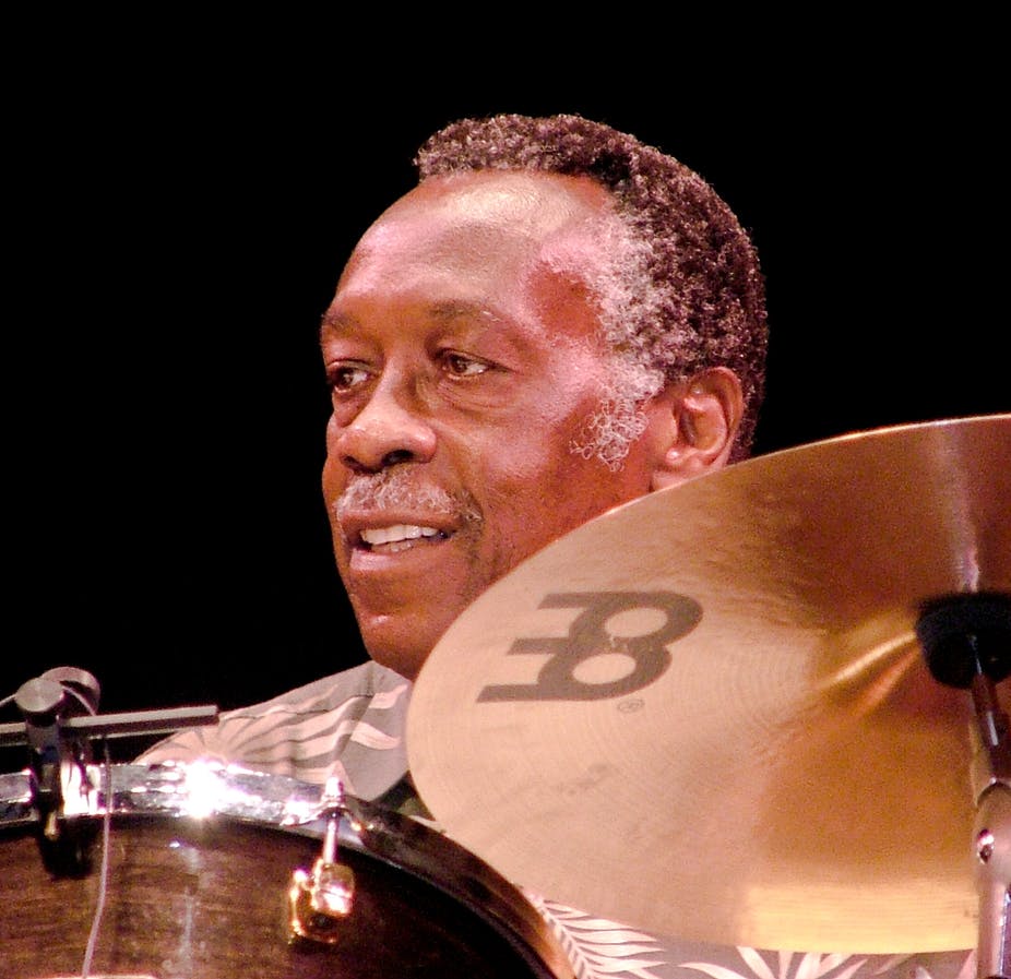 Former James Brown drummer Clyde Stubblefield playing in 2005.