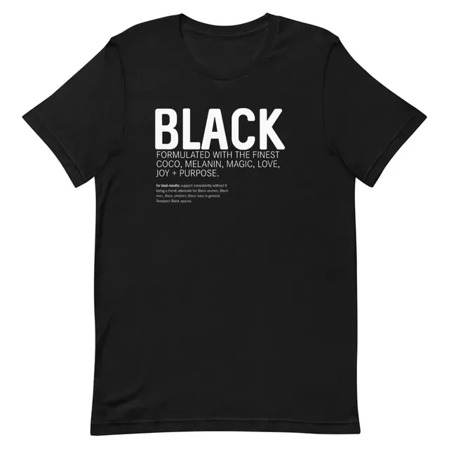 a black t-shirt with the word black on it