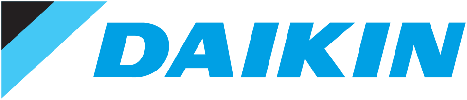 Daikin logo in blue text with a light blue triangular icon on a white background