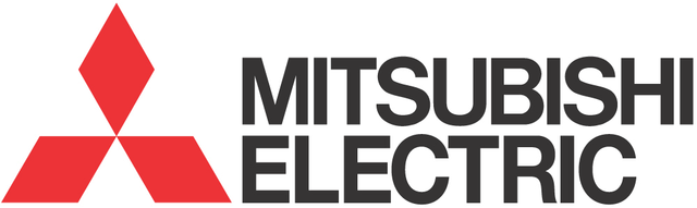 Mitsubishi Electric logo with red three-diamond icon and gray company name