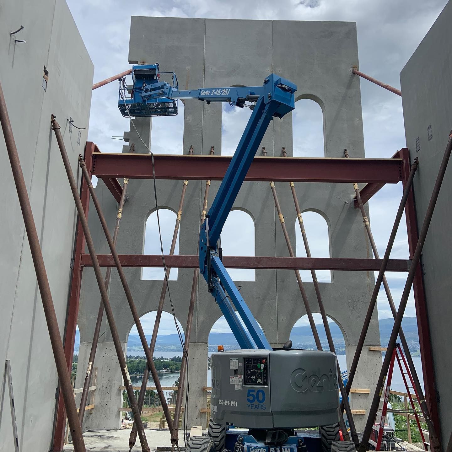 A blue crane with the number 50 on it