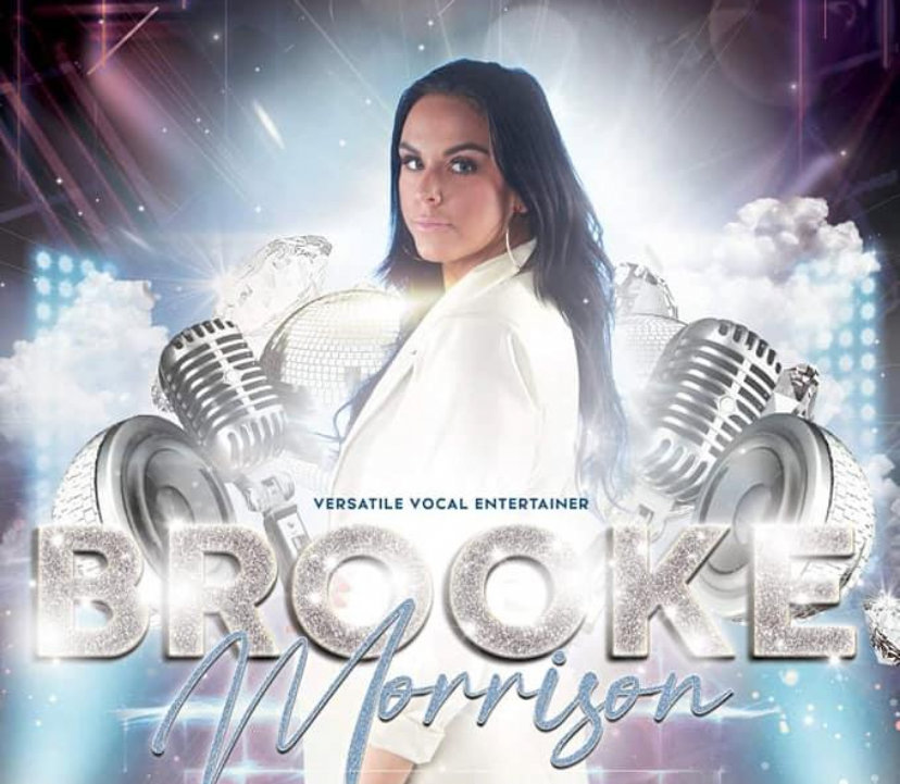 Singer with blue dress and microphone