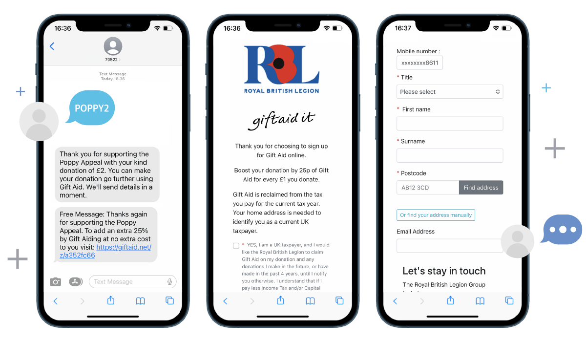 Poppy Appeal text to give mobile screenshots