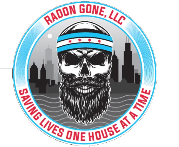 A logo for radon gone llc shows a skull with a beard