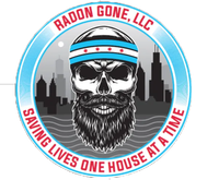 A logo for radon gone llc shows a skull with a beard