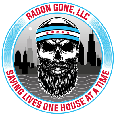 A logo for radon gone llc shows a skull with a beard