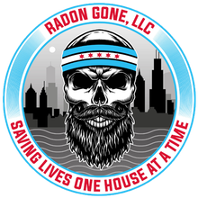 A logo for radon gone llc shows a skull with a beard