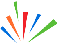 Five colorful abstract wedges radiating upward on a white background