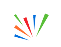 Five colorful diagonal bars fanning upward on a white background