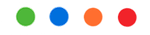 Four colored dots in a row: green, blue, orange, and red on a white background.