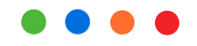Four colored dots in a row: green, blue, orange, and red on a white background.