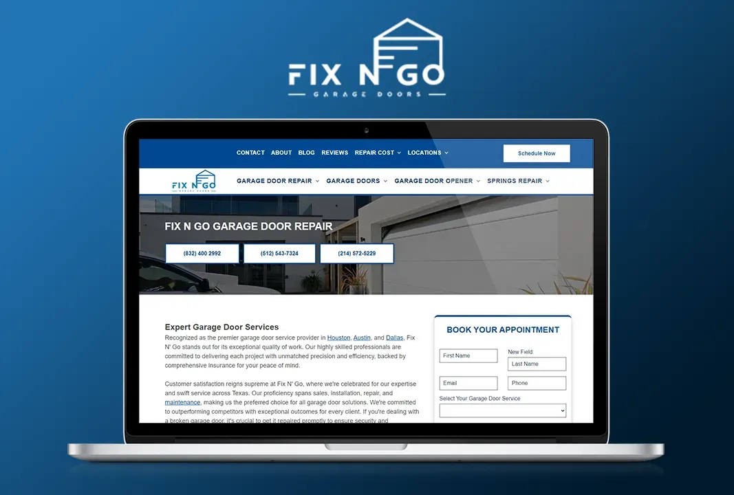 A laptop is open to a website called fix n go