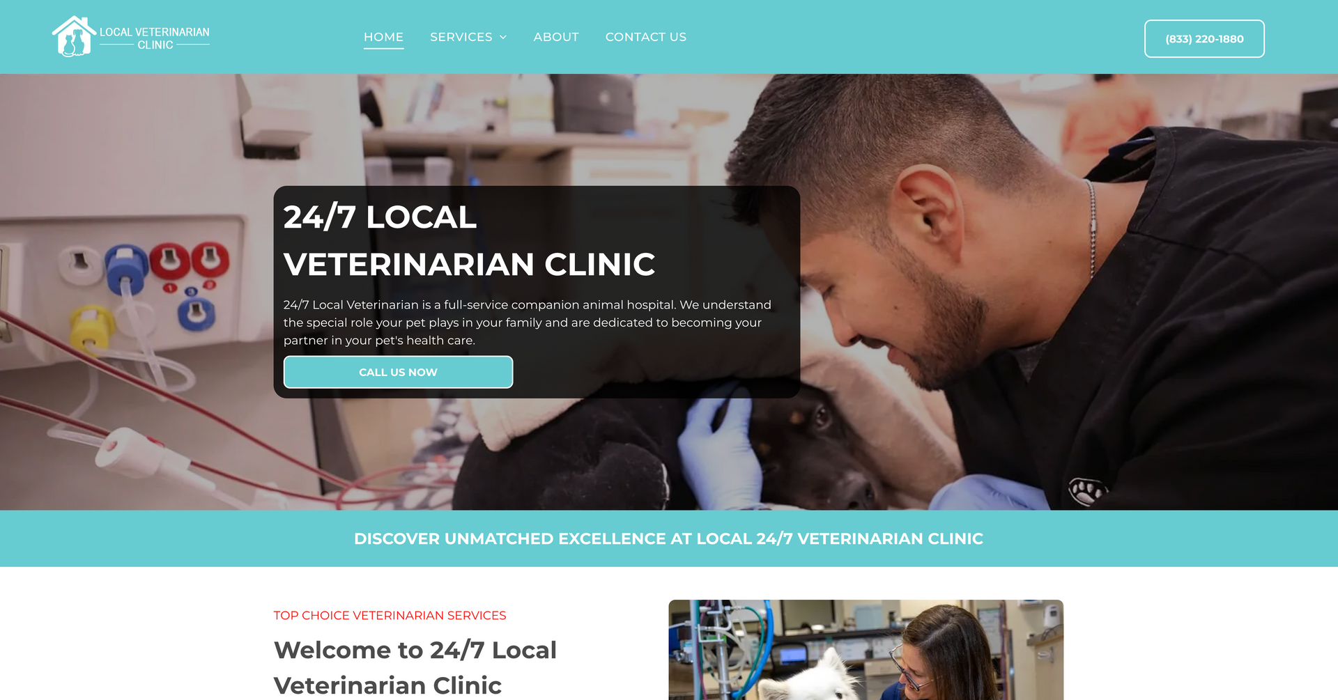 A screenshot of a website for a veterinarian clinic.