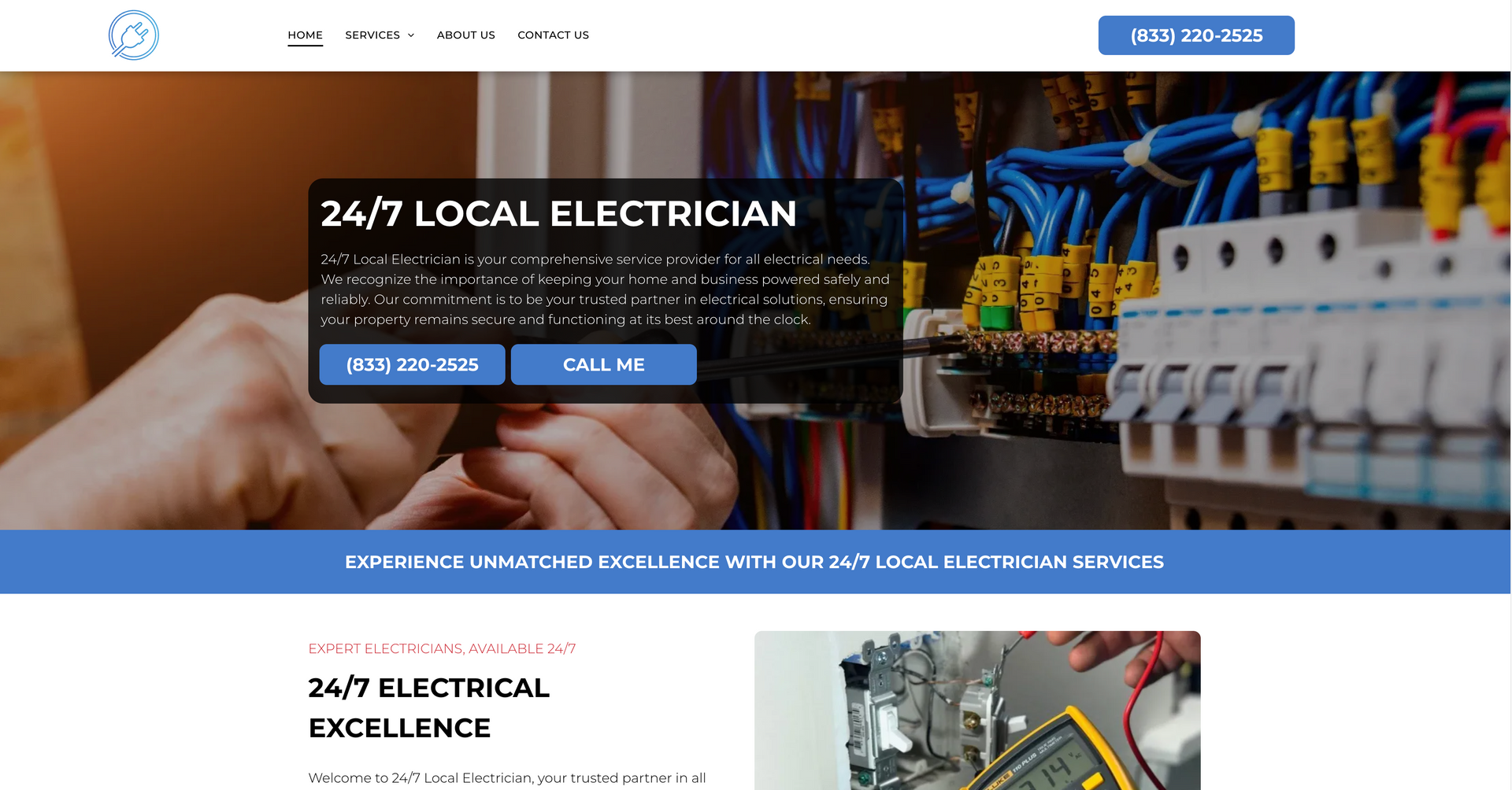 A screenshot of a website for a local electrician.
