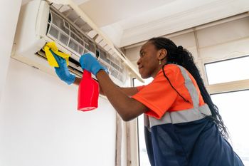 Woman Is Cleaning an Air Conditioner | Watervliet, MI | Mr. Cleans Restoration
