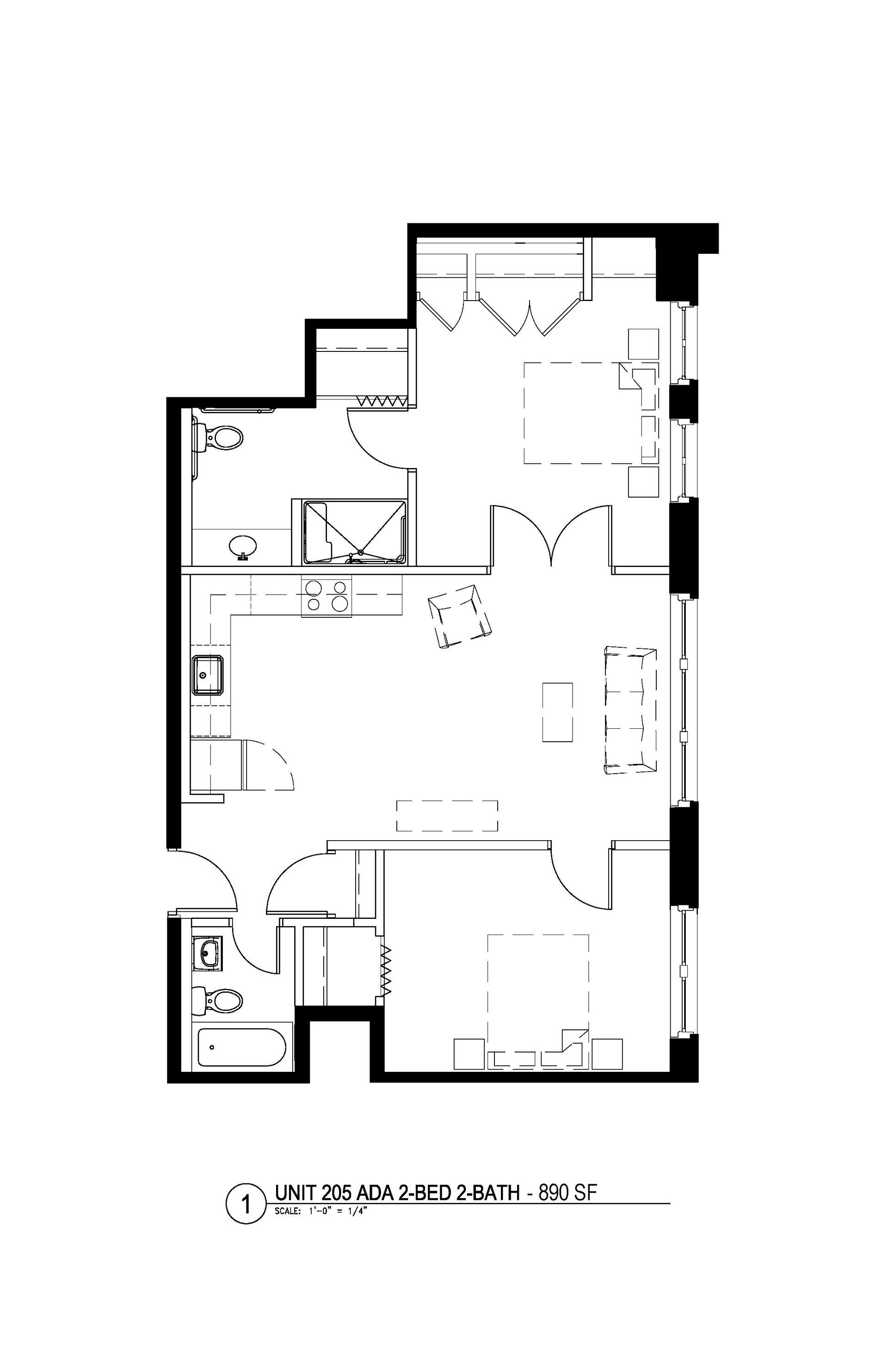 890 Square Feet 2 Bedroom 2 Bathroom Floor Plan