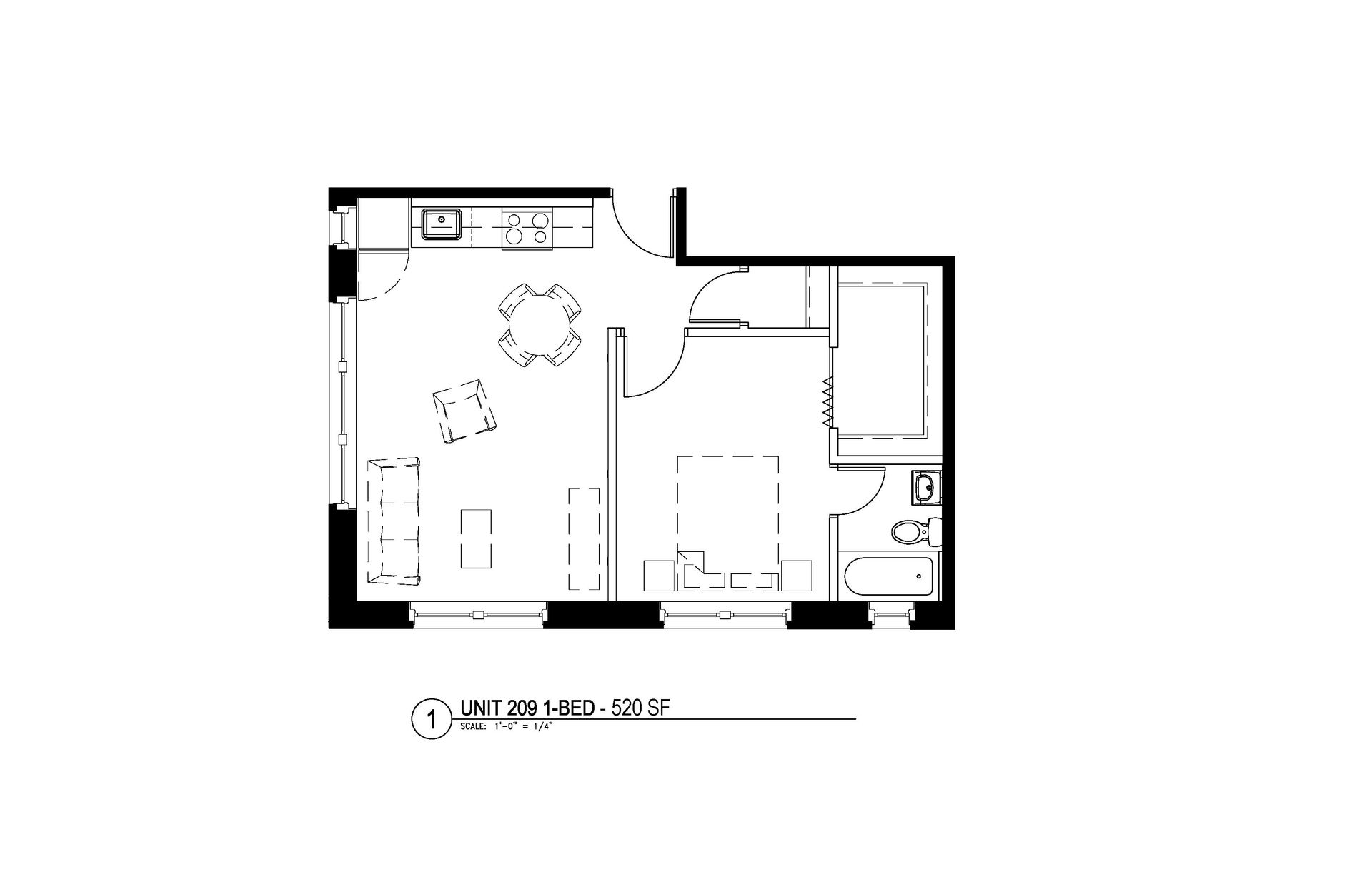 510 Square Feet 1 Bedroom 1 Bathroom Floor Plan