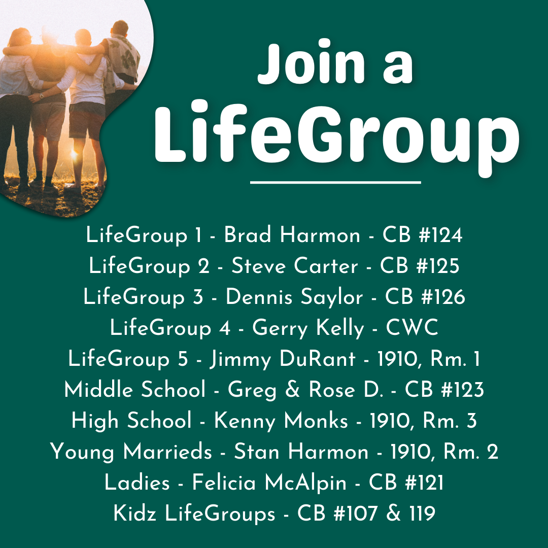 A green sign that says join a life group