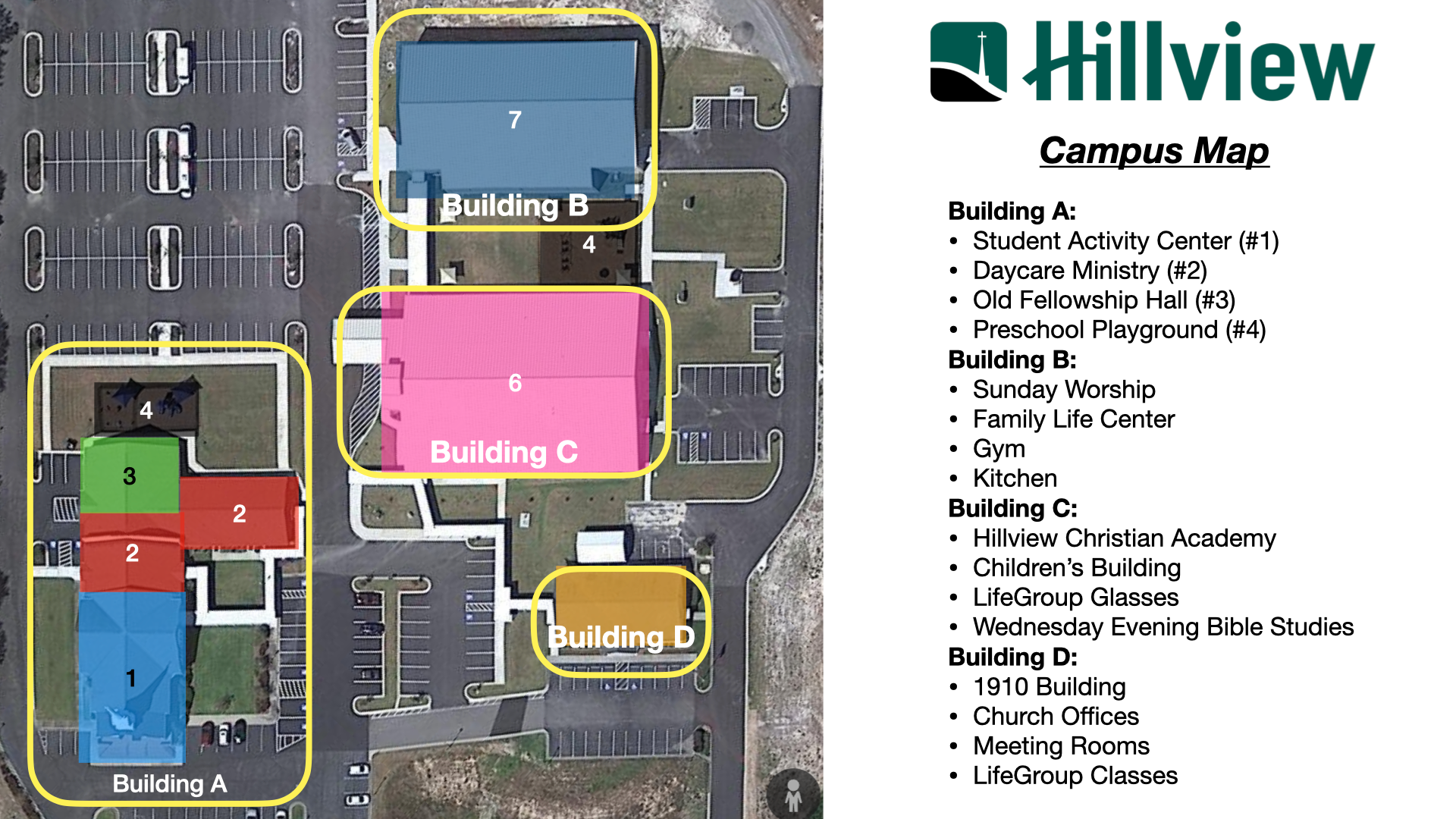 An aerial view of the hillview campus