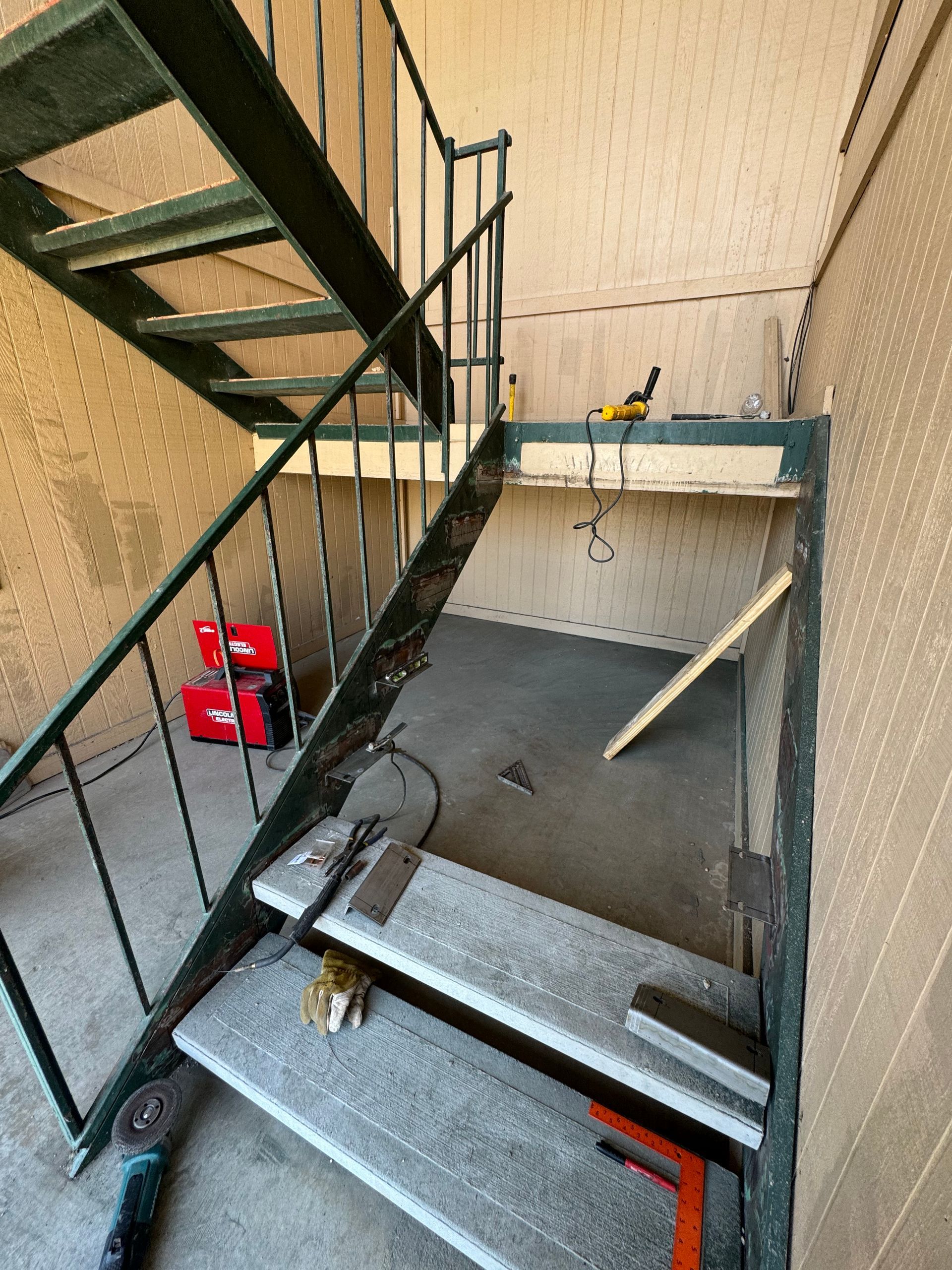 A staircase is being built in a building.