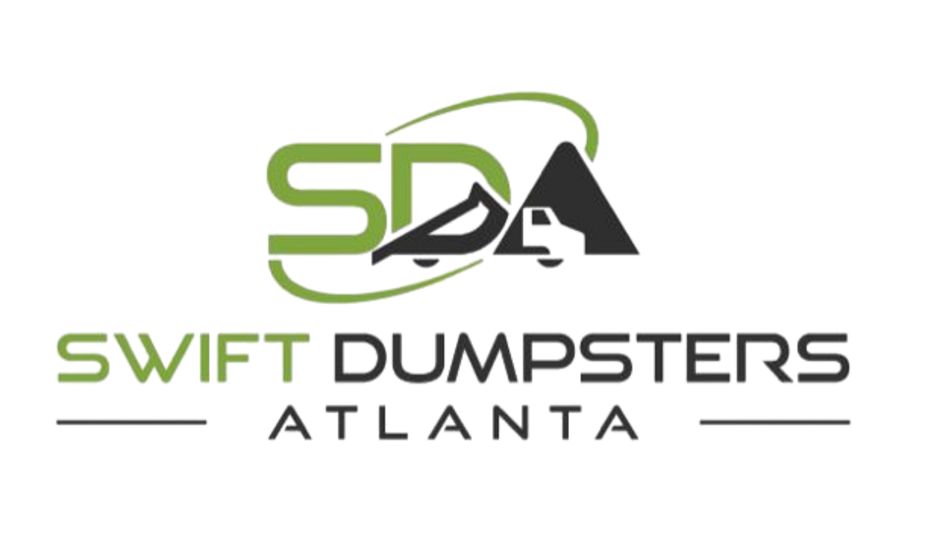 The logo for swift dumpsters atlanta is green and black.