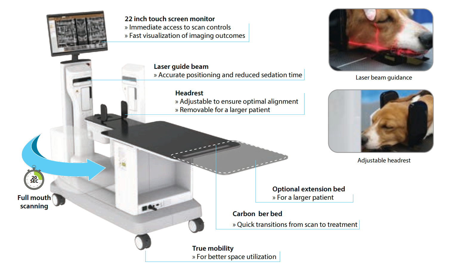 A diagram of a veterinary exam table with a dog on it.