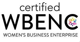 A certified wbenc women 's business enterprise logo on a white background.