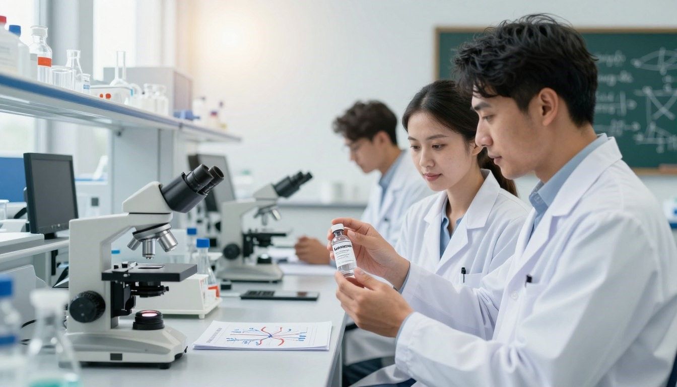 Medical researchers examining samples in laboratory