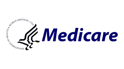 Medicare logo: blue text, stylized bird symbol,