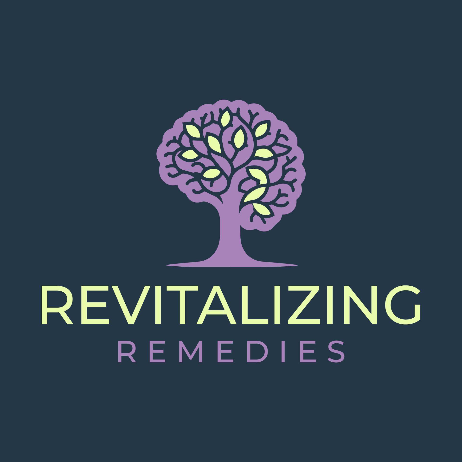 A logo for revitalizing remedies with a tree in the middle