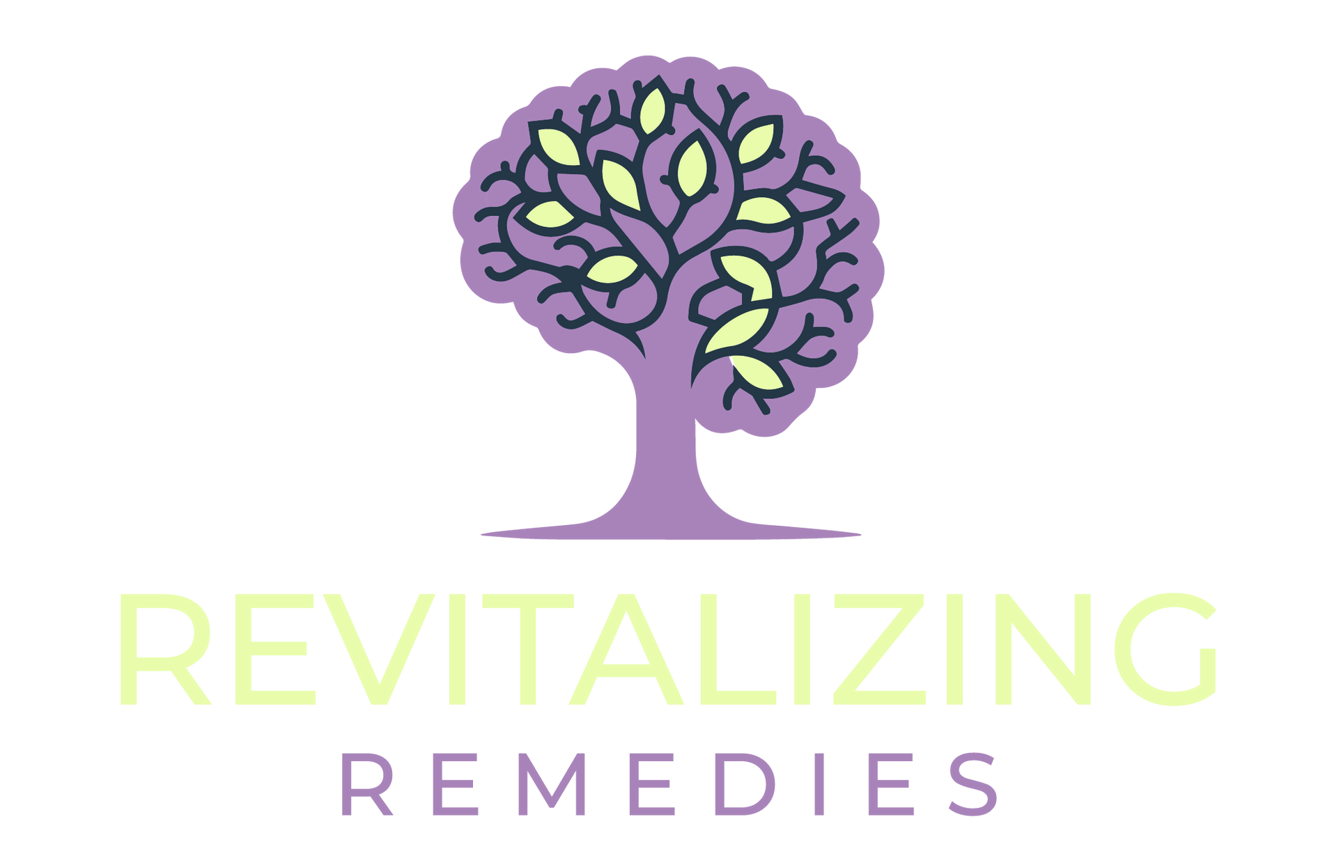 The logo for revitalizing remedies has a tree in the shape of a brain.