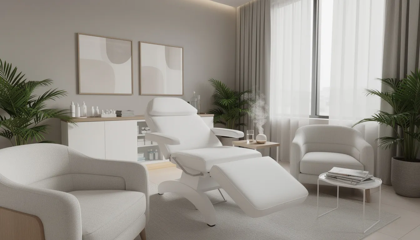 The image depicts a modern medical treatment room designed for mental health services, featuring comfortable seating and calming decor that promotes a serene atmosphere for patients seeking treatment for conditions such as depression and anxiety. This inviting space is ideal for therapy sessions, helping individuals gain insight and support as they work towards overcoming depression and improving their overall well-being.