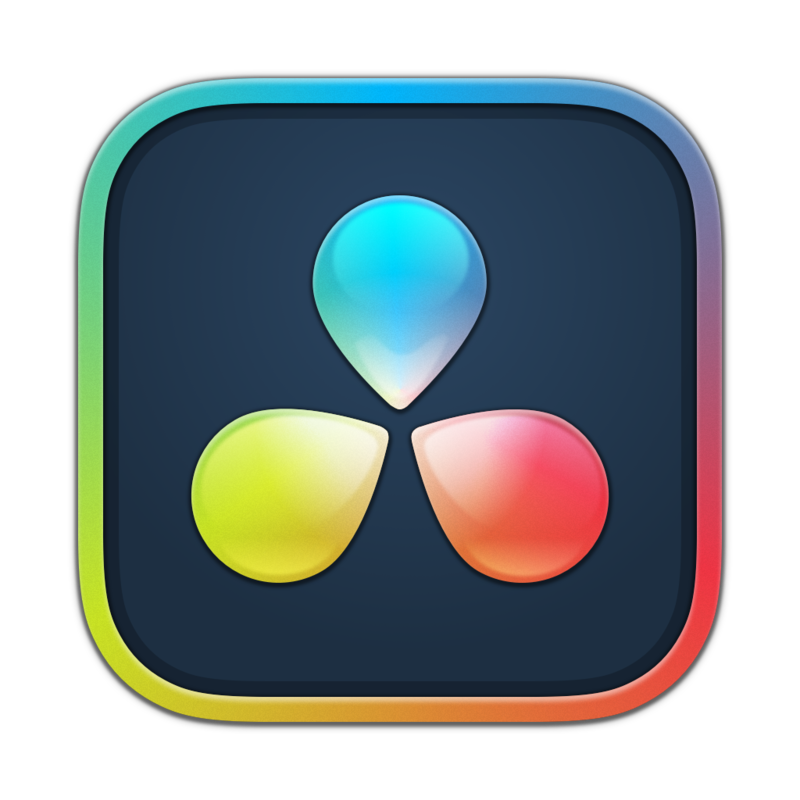 An app icon for DaVinci Resolve with a rainbow colored border