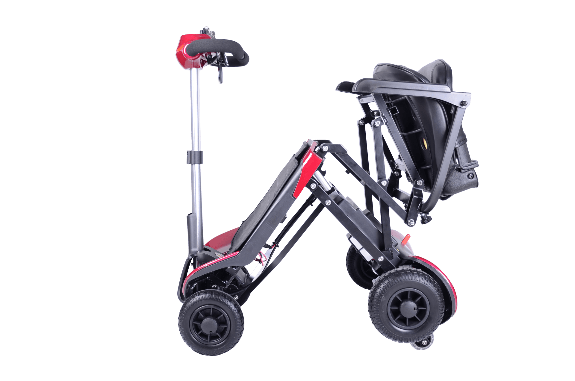 Red Folding Mobility Scooter - left half fold