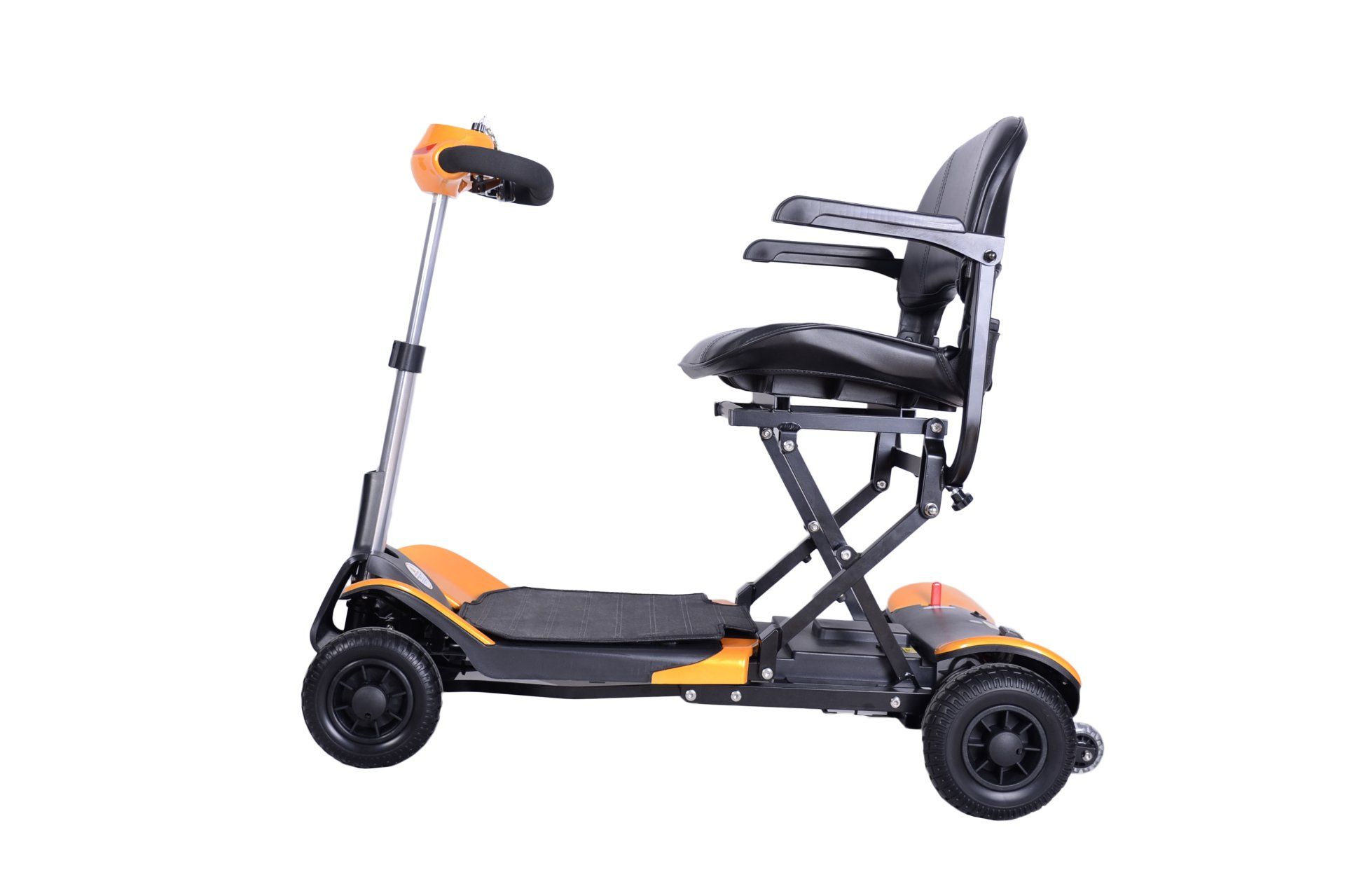 Yellow Folding Mobility Scooter - side on fully open