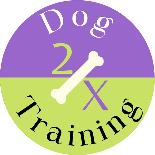 A purple and green logo for dog training