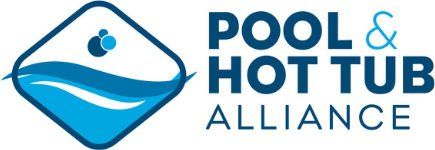 Logo for Pool & Hot Tub Alliance, with a water droplet graphic in a blue diamond shape.