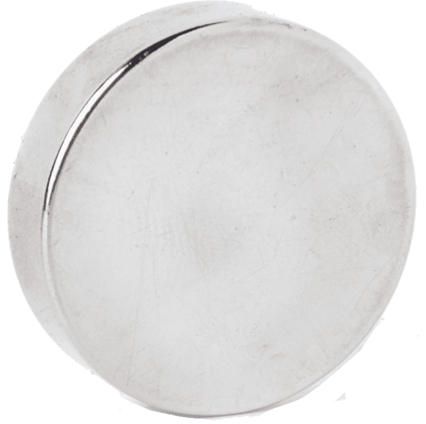 A close up of a silver circle on a white background