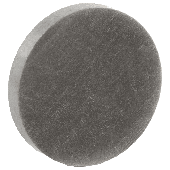 A close up of a gray circle on a white background.