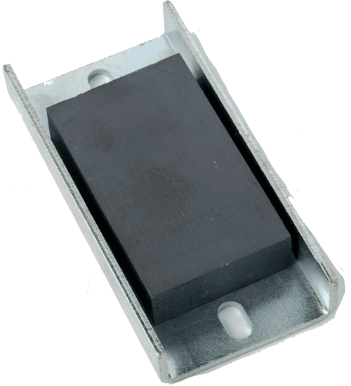 A metal bracket with a black piece of rubber on it