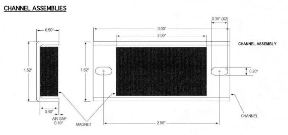 A black and white drawing of a channel assembly