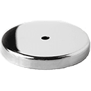 A chrome plate with a hole in the middle on a white background.