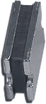 A close up of a metal object on a white background.